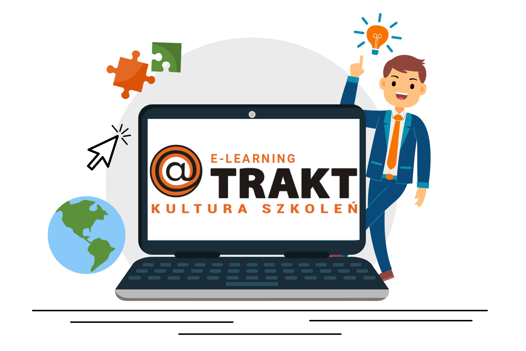 Laptop z logo platformy szkoleniowej e-learning